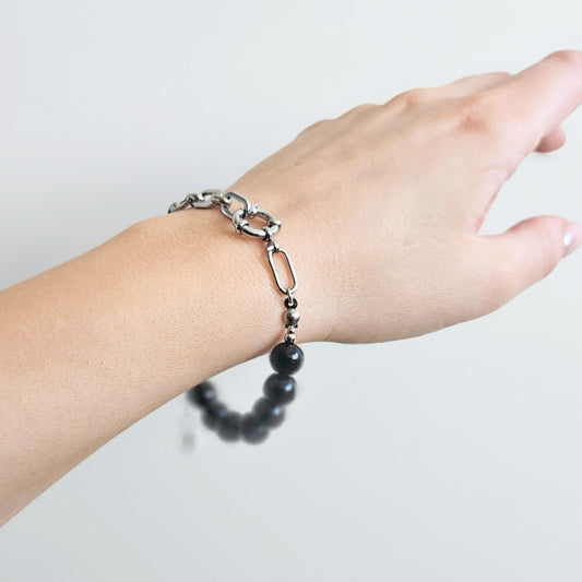 Bransoletka REVEN ZARA - agat czarny silver