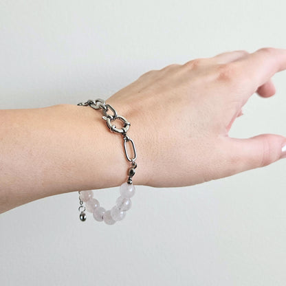 Bransoletka LUNA ROSA - kwarc różowy silver